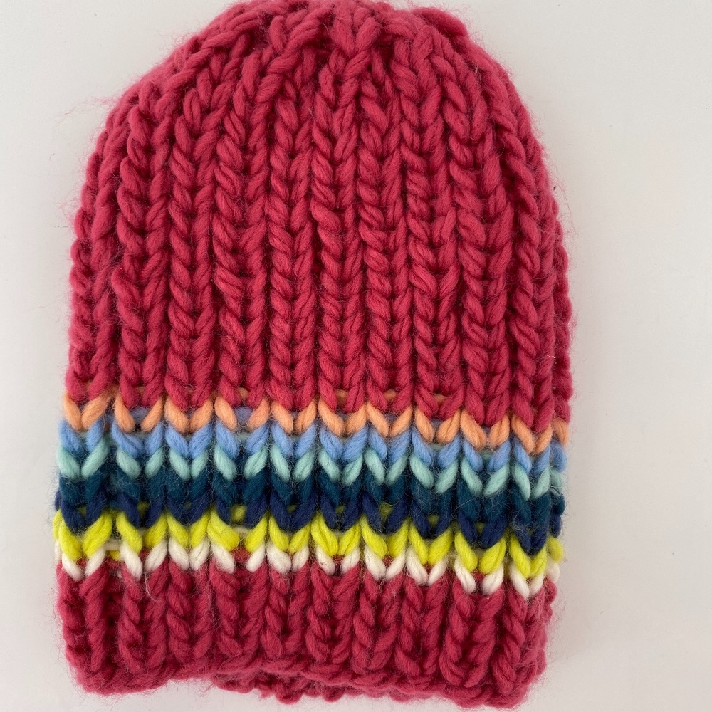 NEW MAUVE MULTI COLOR STRIPE RIBBED WINTER HAT OS